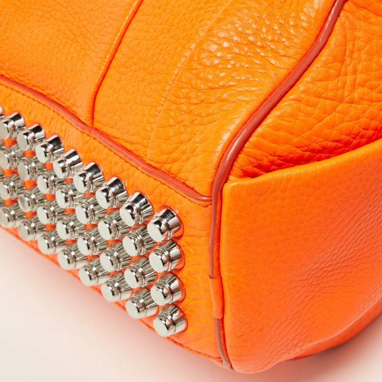 Pre Owned Alexander Wang Neon Orange Textured Leather Rocco Duffel Bag
