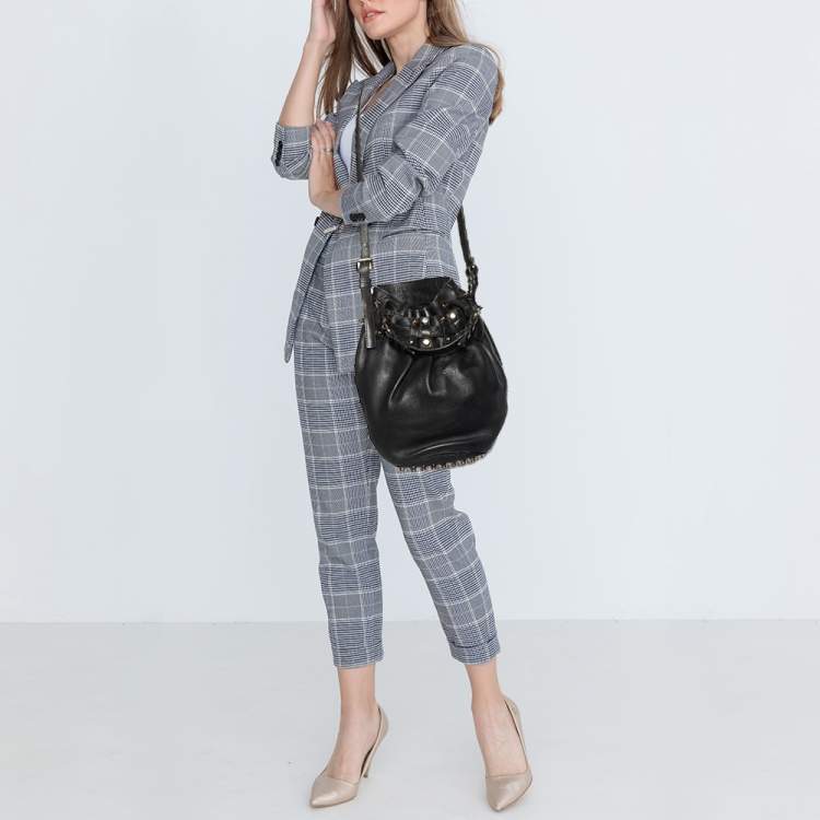 Pre Owned Alexander Wang Black Textured Leather Diego Bucket Bag