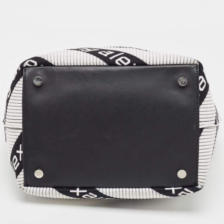 Pre Owned Alexander Wang White/Black Knit Fabric Jacquard Diagonal Logo Roxy Tote 