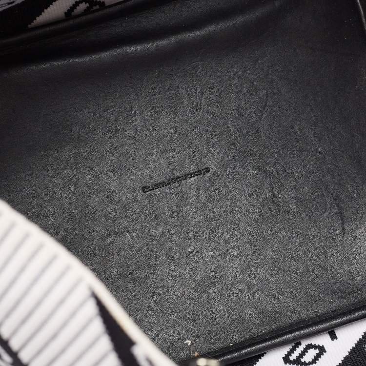 Pre Owned Alexander Wang White/Black Knit Fabric Jacquard Diagonal Logo Roxy Tote 