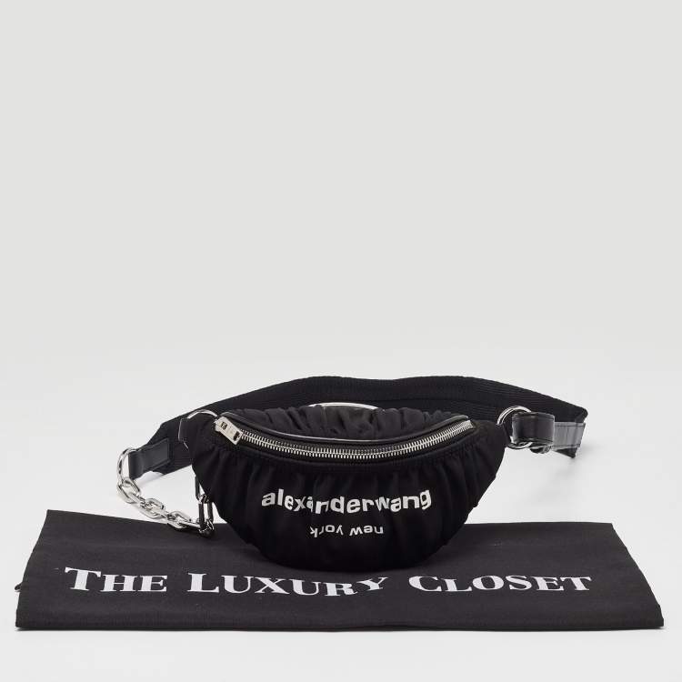 Pre Owned Alexander Wang Black Nylon and Leather Attica Ruched Belt Bag