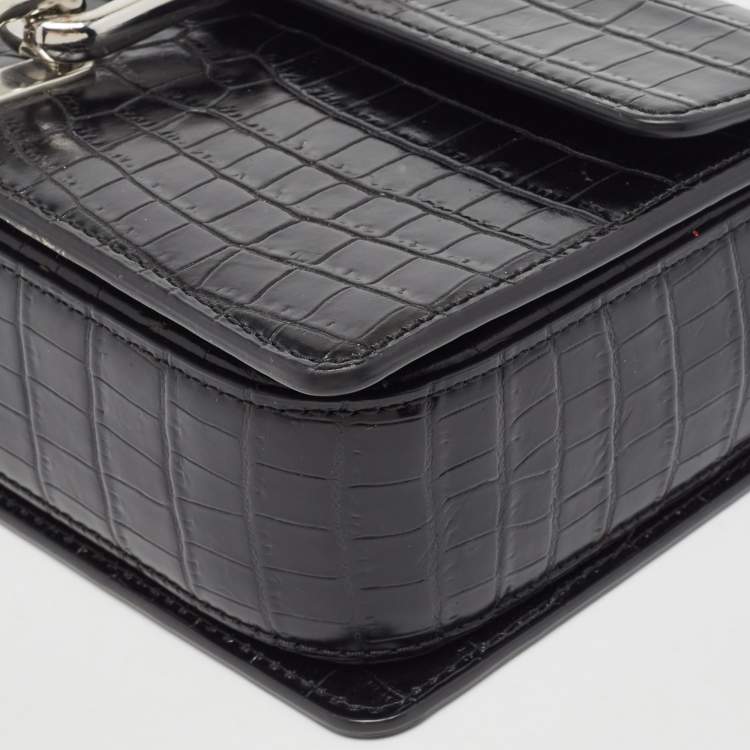 Pre Owned Alexander Wang Black Croc Embossed Leather Hook Shoulder Bag