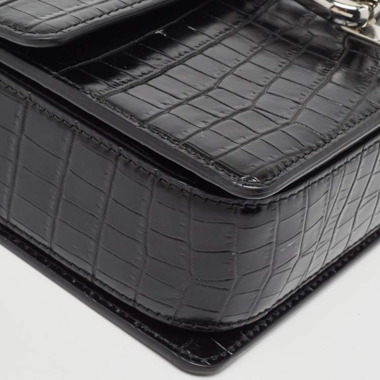 Pre Owned Alexander Wang Black Croc Embossed Leather Hook Shoulder Bag