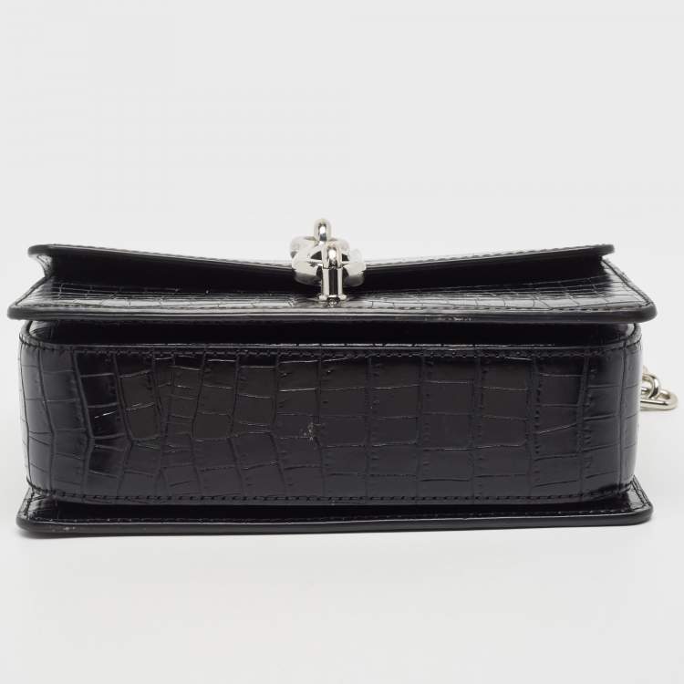 Pre Owned Alexander Wang Black Croc Embossed Leather Hook Shoulder Bag
