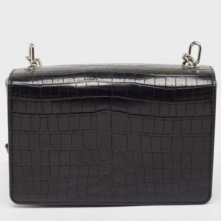 Pre Owned Alexander Wang Black Croc Embossed Leather Hook Shoulder Bag