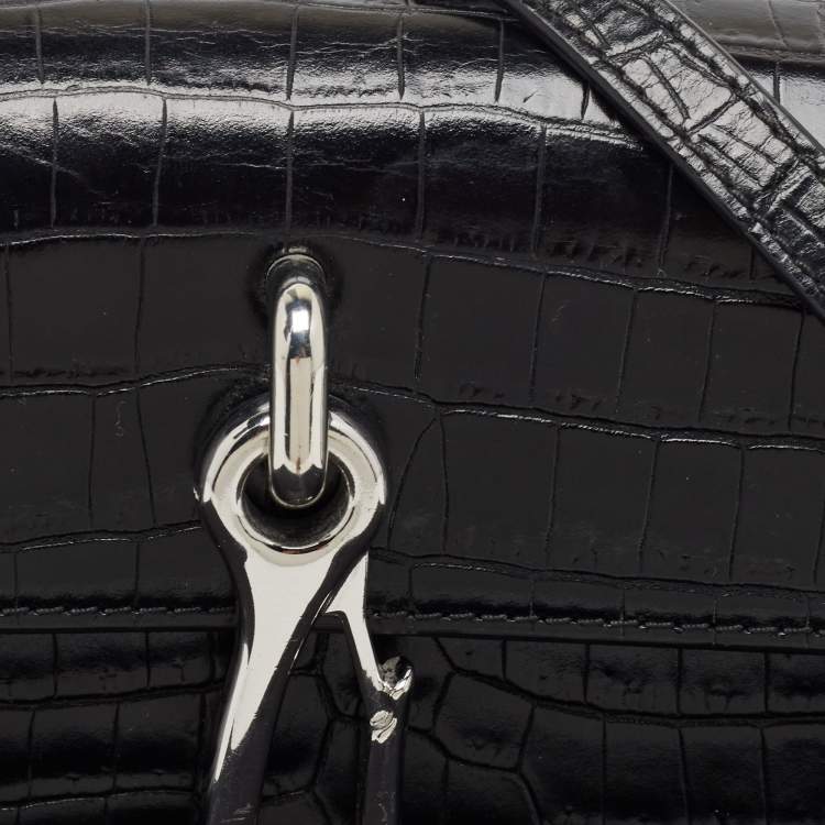 Pre Owned Alexander Wang Black Croc Embossed Leather Hook Shoulder Bag