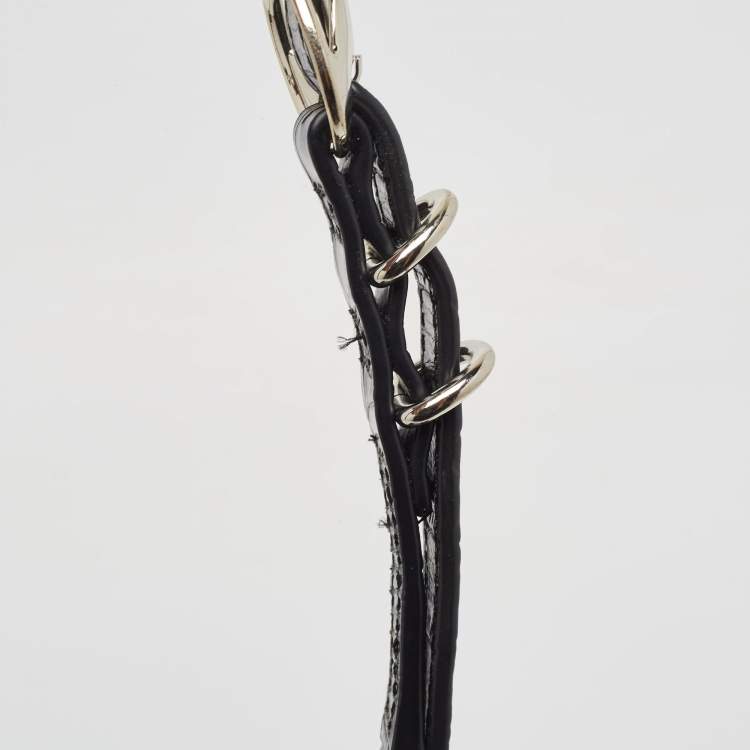Pre Owned Alexander Wang Black Croc Embossed Leather Hook Shoulder Bag