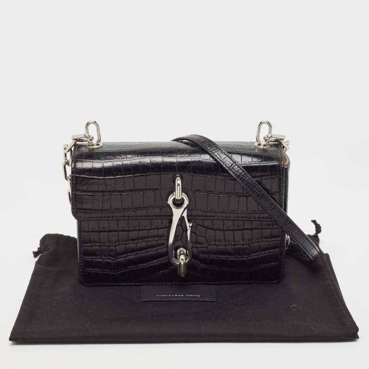 Pre Owned Alexander Wang Black Croc Embossed Leather Hook Shoulder Bag