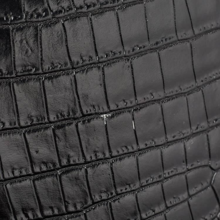 Pre Owned Alexander Wang Black Croc Embossed Leather Hook Shoulder Bag