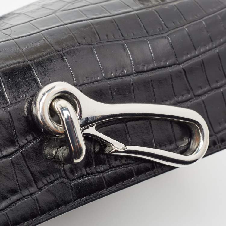 Pre Owned Alexander Wang Black Croc Embossed Leather Hook Shoulder Bag