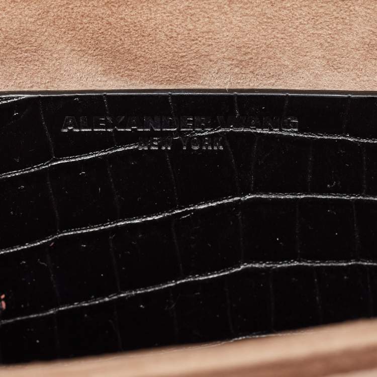 Pre Owned Alexander Wang Black Croc Embossed Leather Hook Shoulder Bag