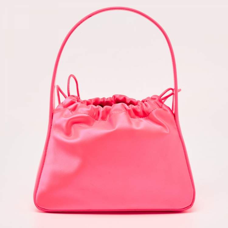 Pre Owned Alexander Wang Neon Pink Satin and Leather Ryan Drawstring Bag
