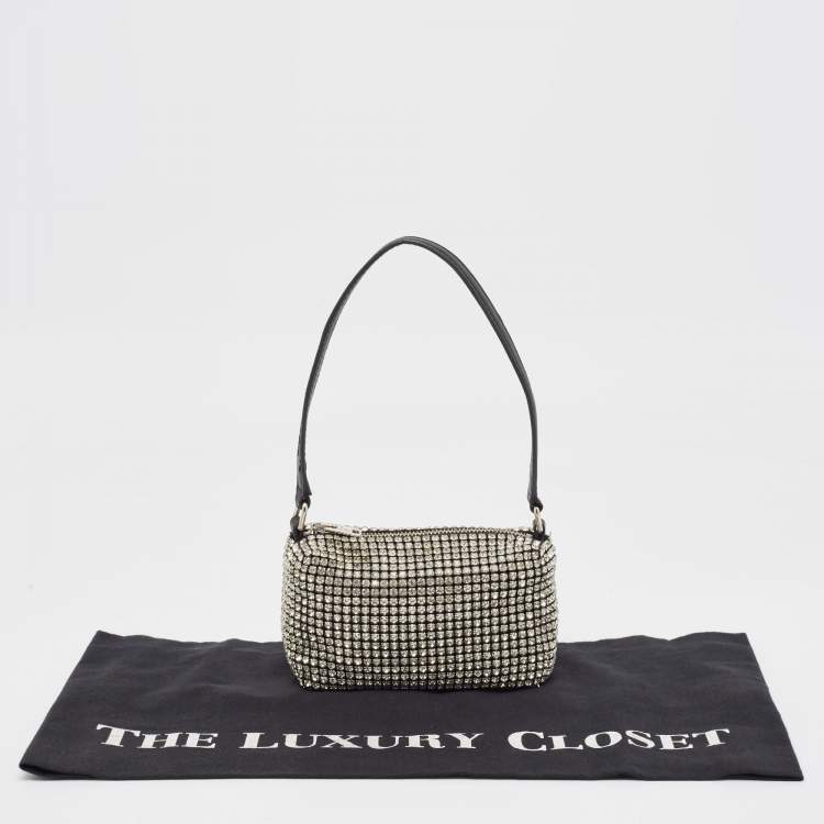 Pre Owned Alexander Wang Black Leather and Mesh Mini Heiress Crystals Pouch Bag