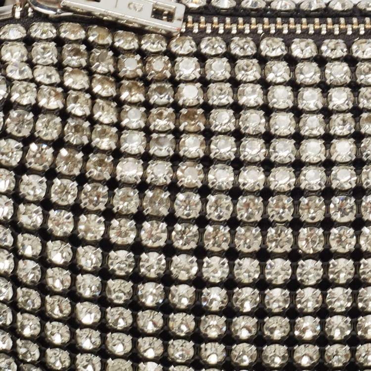 Pre Owned Alexander Wang Black Leather and Mesh Mini Heiress Crystals Pouch Bag