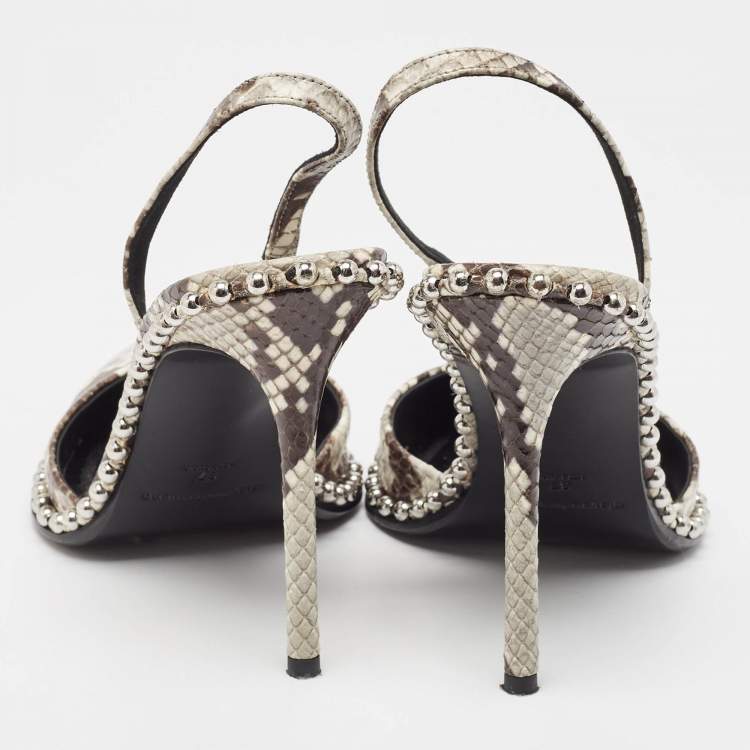 Pre Owned Alexander Wang Grey/Brown Snakeskin Embossed Slingback Pumps Size 37