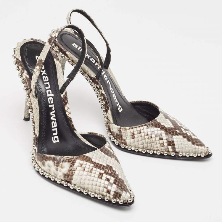 Pre Owned Alexander Wang Grey/Brown Snakeskin Embossed Slingback Pumps Size 37