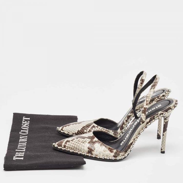 Pre Owned Alexander Wang Grey/Brown Snakeskin Embossed Slingback Pumps Size 37