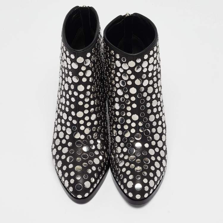 Pre Owned Alexander Wang Black Studded Leather Gabi Ankle Boots Size 36
