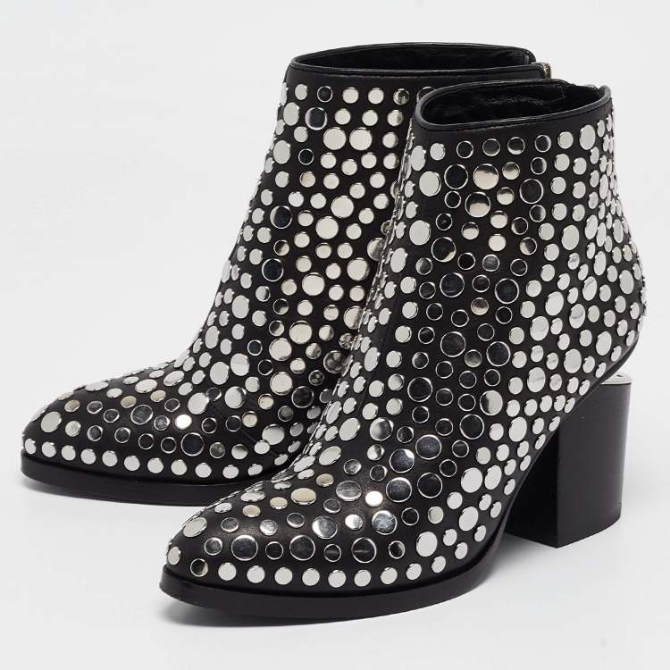 Pre Owned Alexander Wang Black Studded Leather Gabi Ankle Boots Size 36