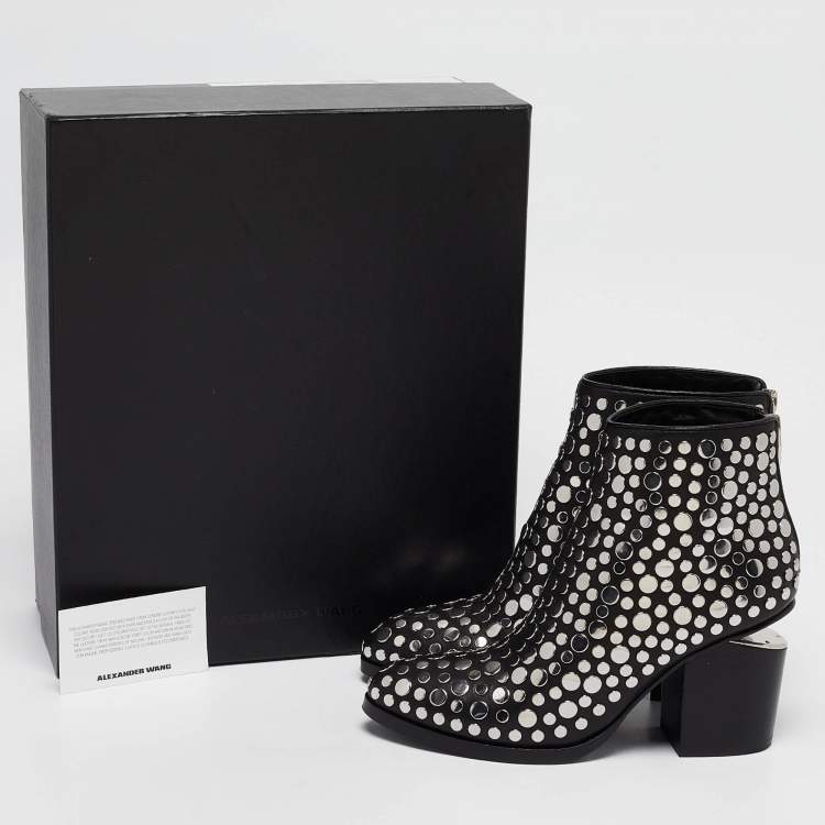 Pre Owned Alexander Wang Black Studded Leather Gabi Ankle Boots Size 36