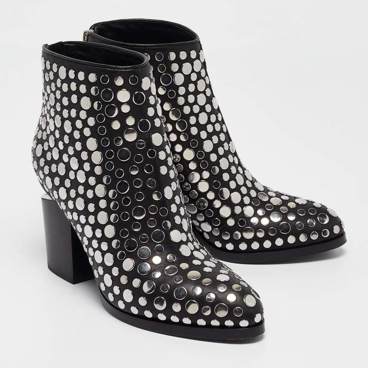 Pre Owned Alexander Wang Black Studded Leather Gabi Ankle Boots Size 36