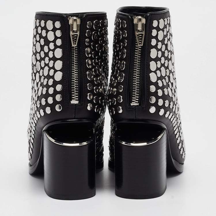 Pre Owned Alexander Wang Black Studded Leather Gabi Ankle Boots Size 36