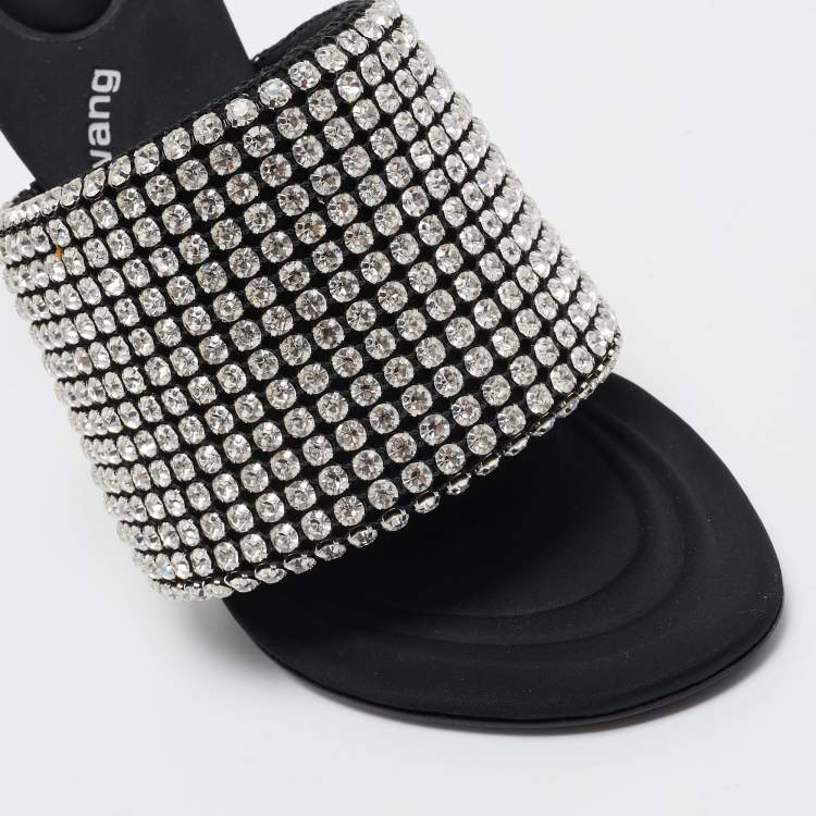Pre Owned Alexander Wang Black Crystal Embellished Open Toe Slide Sandals Size 38