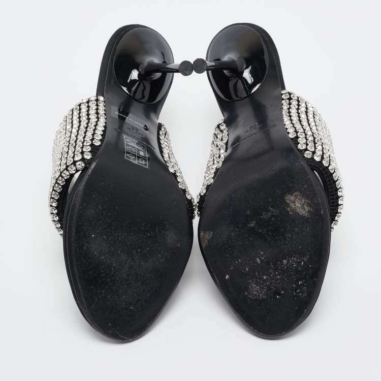Pre Owned Alexander Wang Black Crystal Embellished Open Toe Slide Sandals Size 38