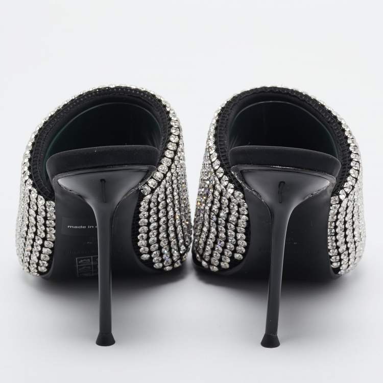 Pre Owned Alexander Wang Black Crystal Embellished Open Toe Slide Sandals Size 38
