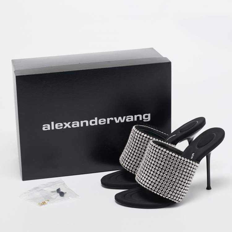 Pre Owned Alexander Wang Black Crystal Embellished Open Toe Slide Sandals Size 38