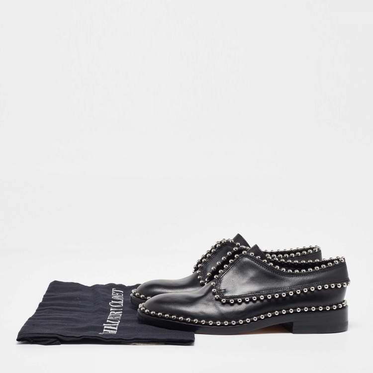 Pre Owned Alexander Wang Black Leather Studded Slip On Derby Size 35.5