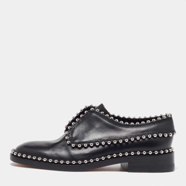 Pre Owned Alexander Wang Black Leather Studded Slip On Derby Size 35.5