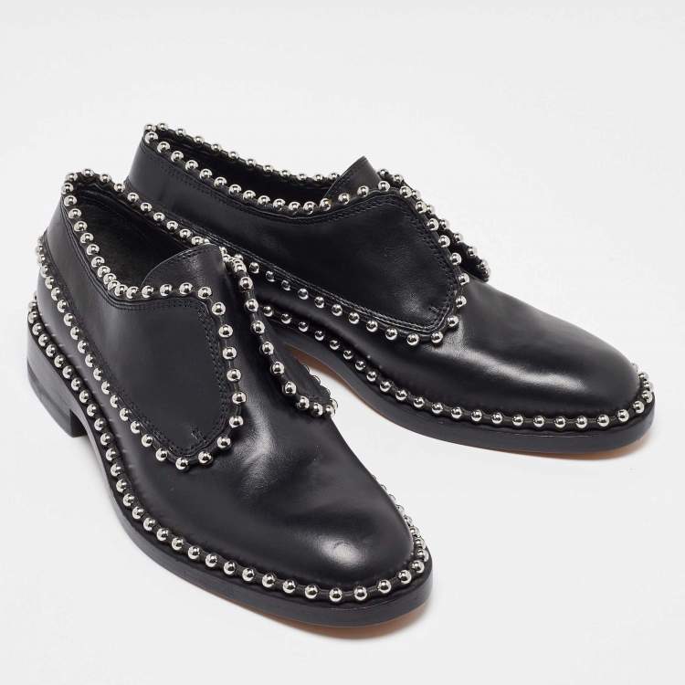 Pre Owned Alexander Wang Black Leather Studded Slip On Derby Size 35.5