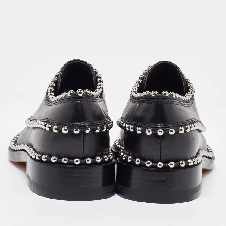 Pre Owned Alexander Wang Black Leather Studded Slip On Derby Size 35.5