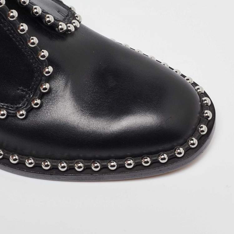 Pre Owned Alexander Wang Black Leather Studded Slip On Derby Size 35.5