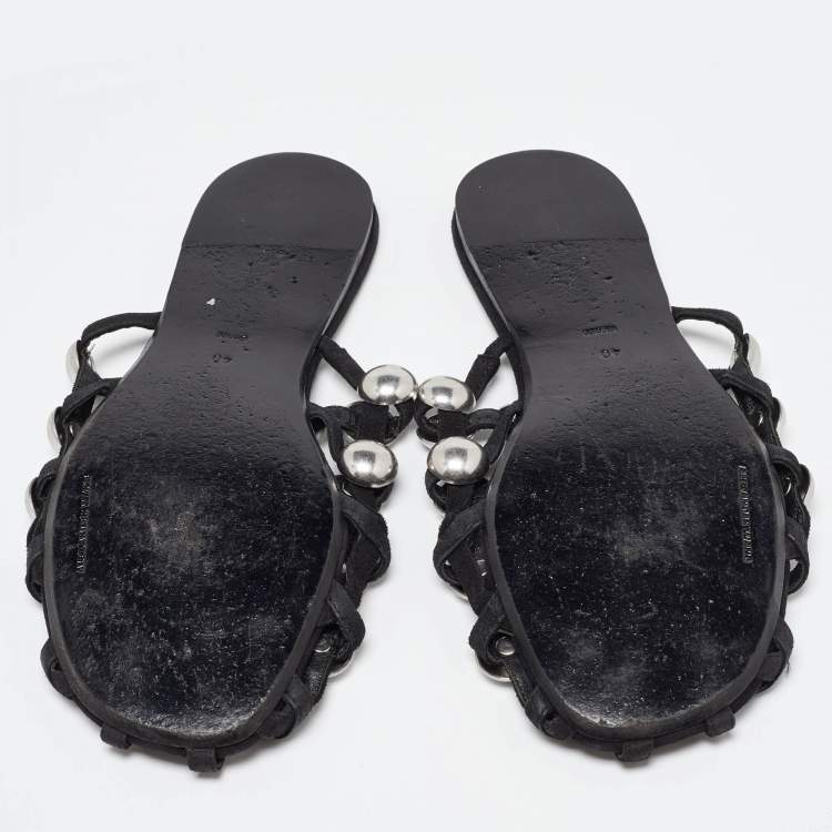Pre Owned Alexander Wang Black Suede Amelia Studded Flat Slides Size 40