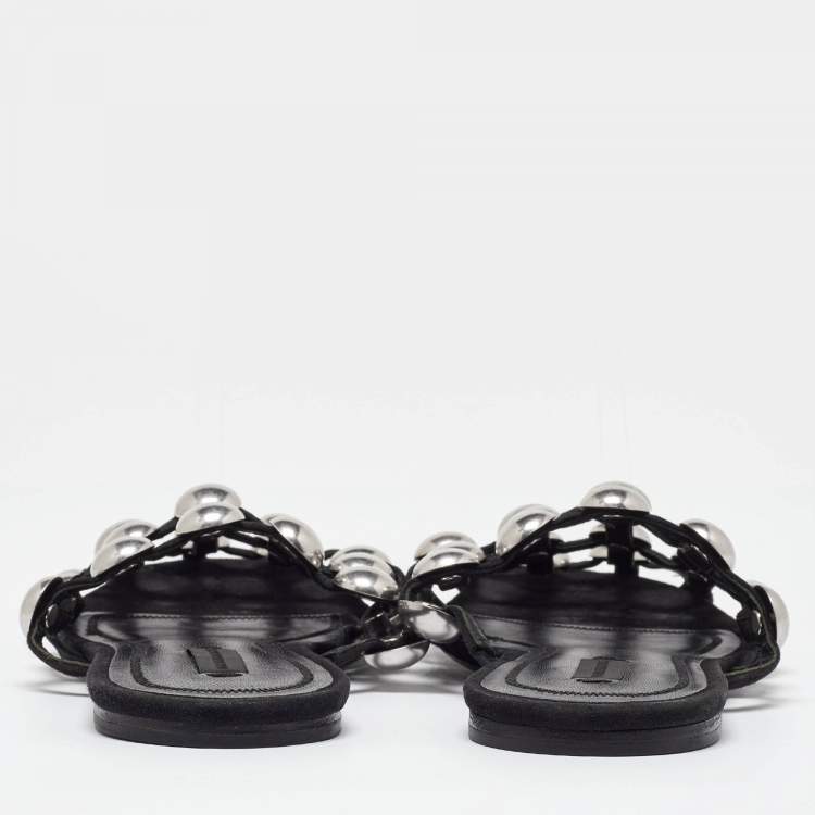 Pre Owned Alexander Wang Black Suede Amelia Studded Flat Slides Size 40