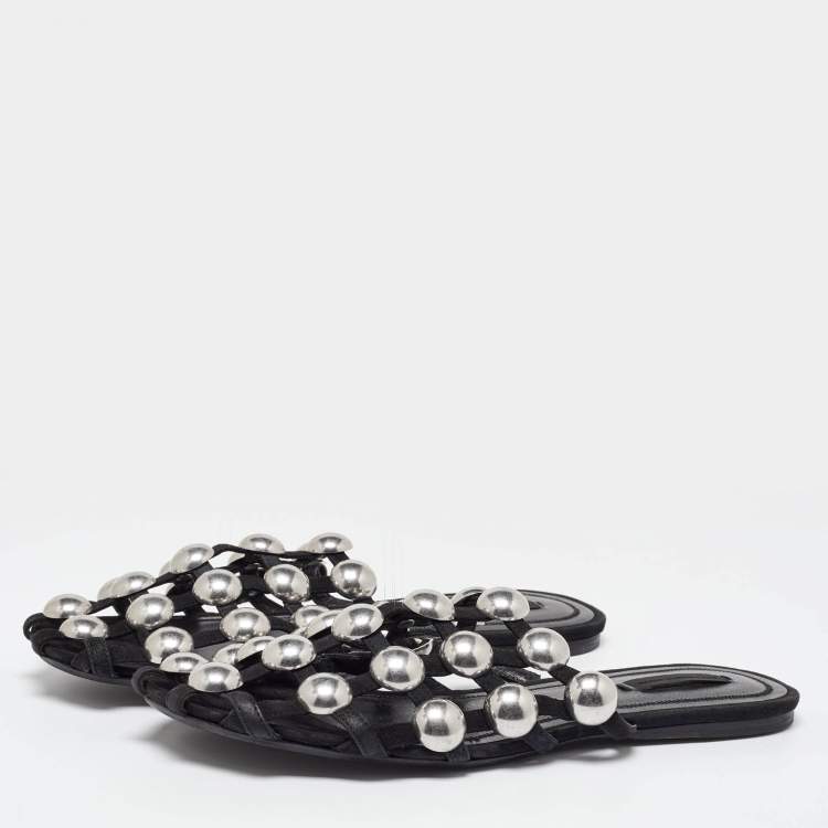 Pre Owned Alexander Wang Black Suede Amelia Studded Flat Slides Size 40