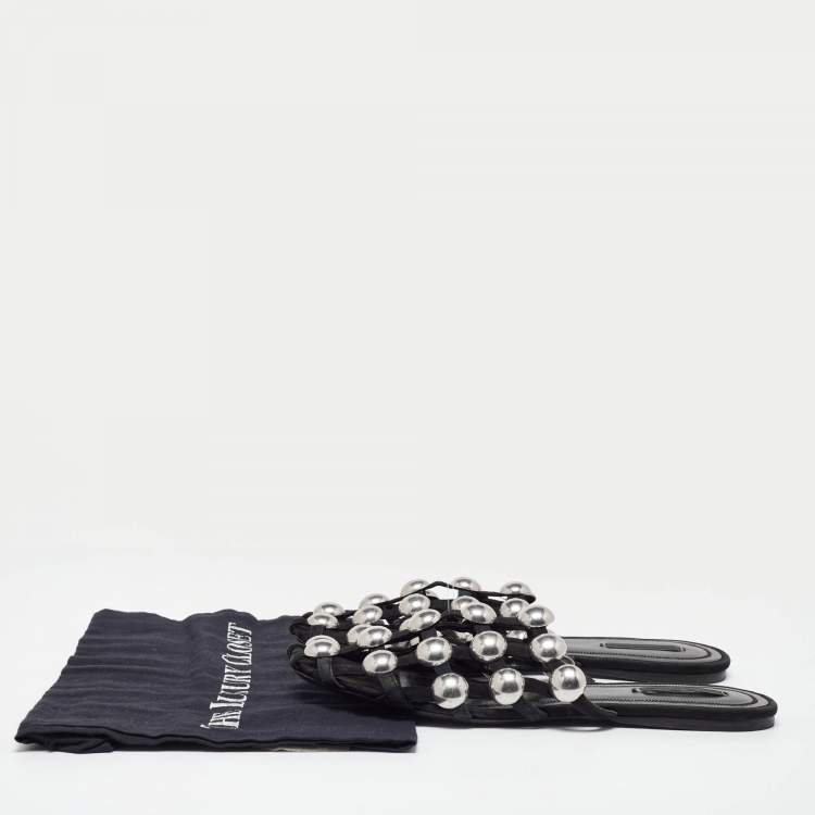 Pre Owned Alexander Wang Black Suede Amelia Studded Flat Slides Size 40