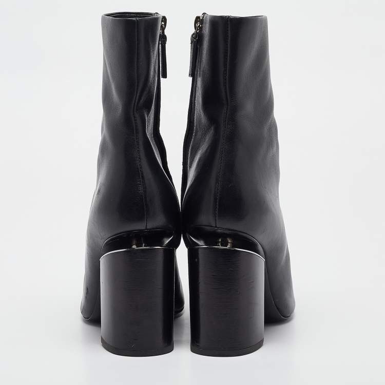 Pre Owned Alexander Wang Black Leather Ankle Boots Size 40