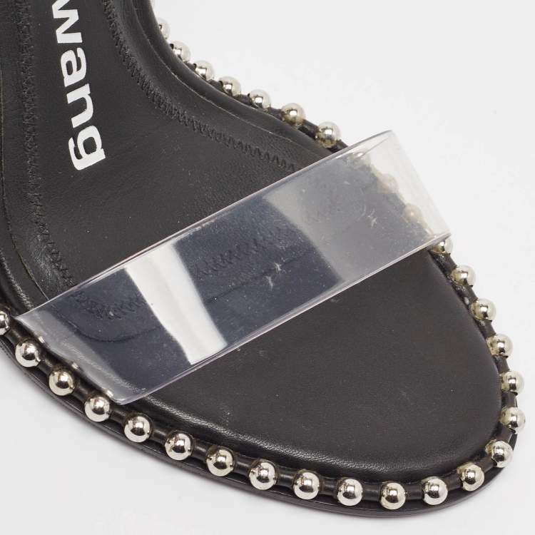 Pre Owned Alexander Wang Black Fabric and PVC Studded Nova Sandals Size 37