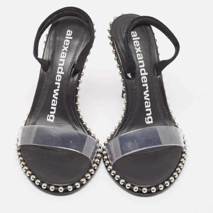 Pre Owned Alexander Wang Black Fabric and PVC Studded Nova Sandals Size 37