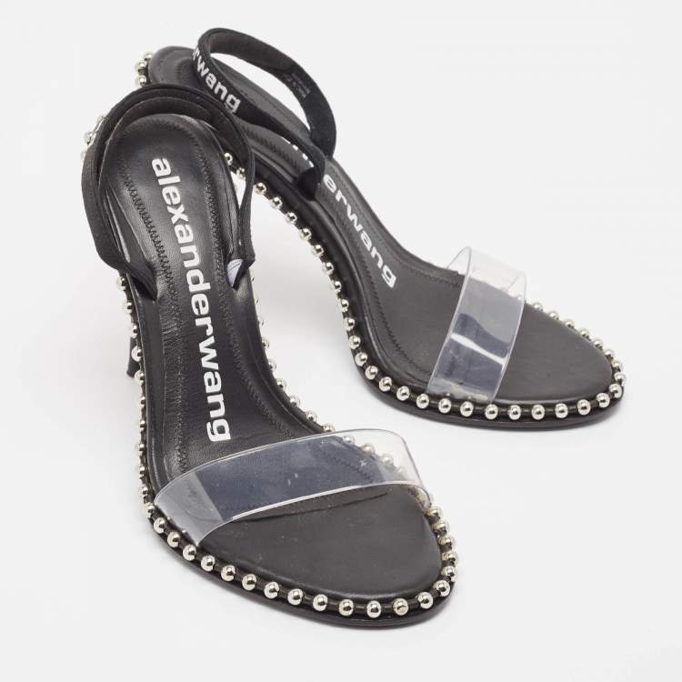 Pre Owned Alexander Wang Black Fabric and PVC Studded Nova Sandals Size 37