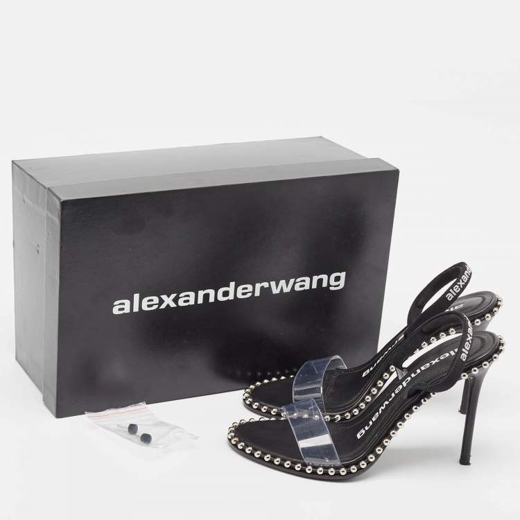 Pre Owned Alexander Wang Black Fabric and PVC Studded Nova Sandals Size 37
