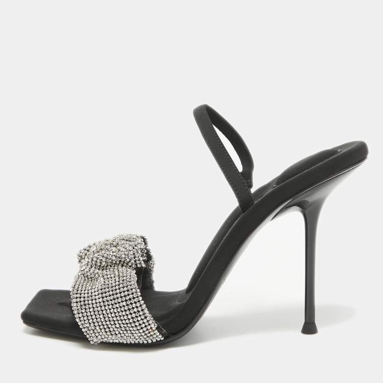 Pre Owned Alexander Wang Black Crystals Embellished Fabric Slingback Sandals Size 37