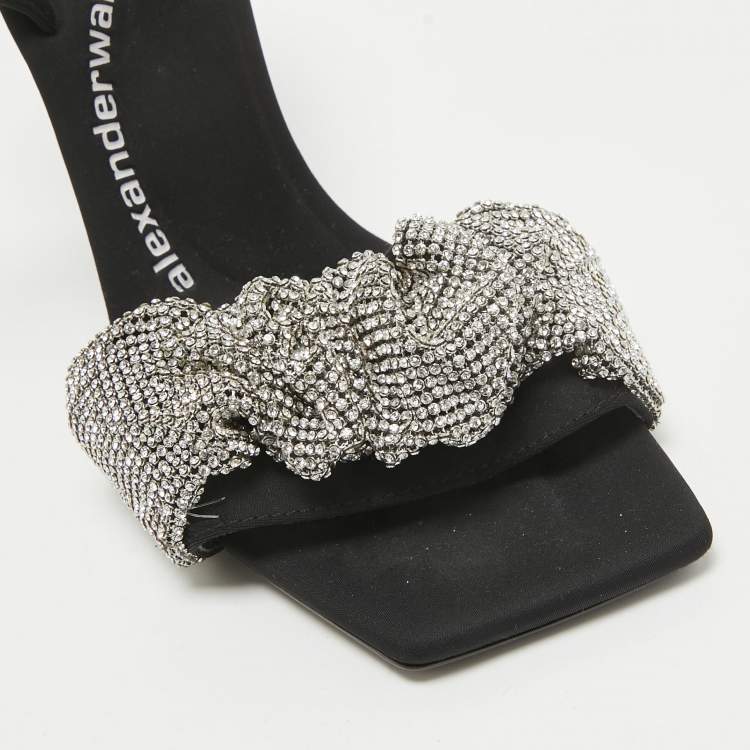 Pre Owned Alexander Wang Black Crystals Embellished Fabric Slingback Sandals Size 37