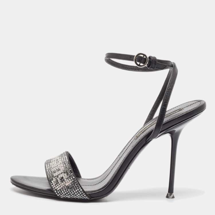 Pre Owned Alexander Wang Black Crystal Embellished Ankle Strap Sandals Size 37.5