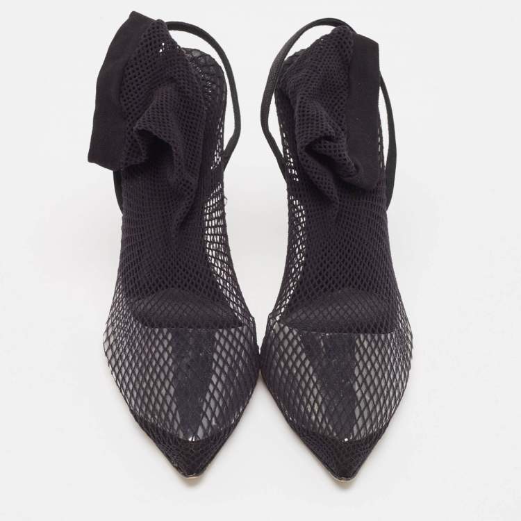 Pre Owned Alexander Wang Black Knit Fabric and PVC Caden Booties Size 37.5