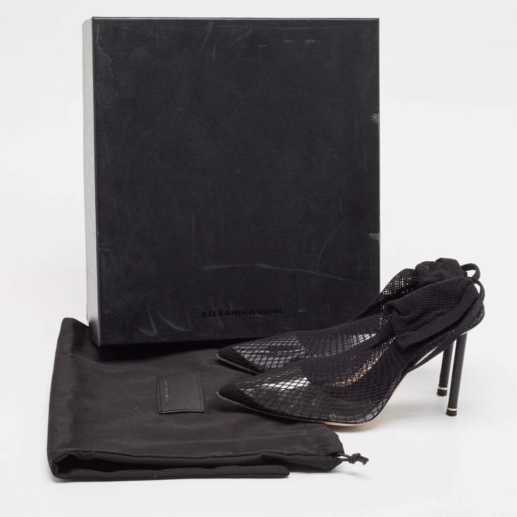 Pre Owned Alexander Wang Black Knit Fabric and PVC Caden Booties Size 37.5