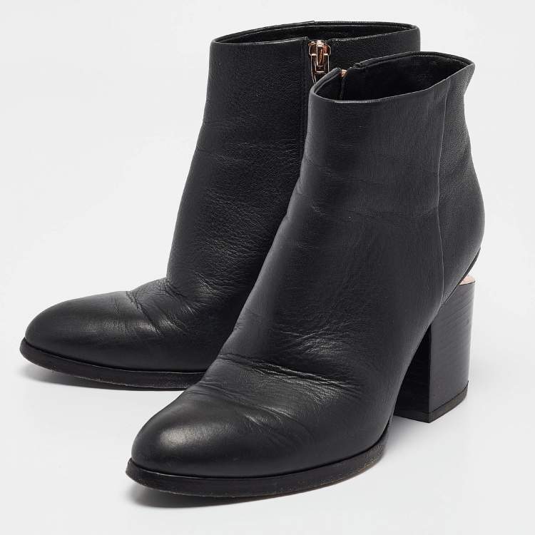 Pre Owned Alexander Wang Black Leather Gabi Ankle Length Boots Size 38